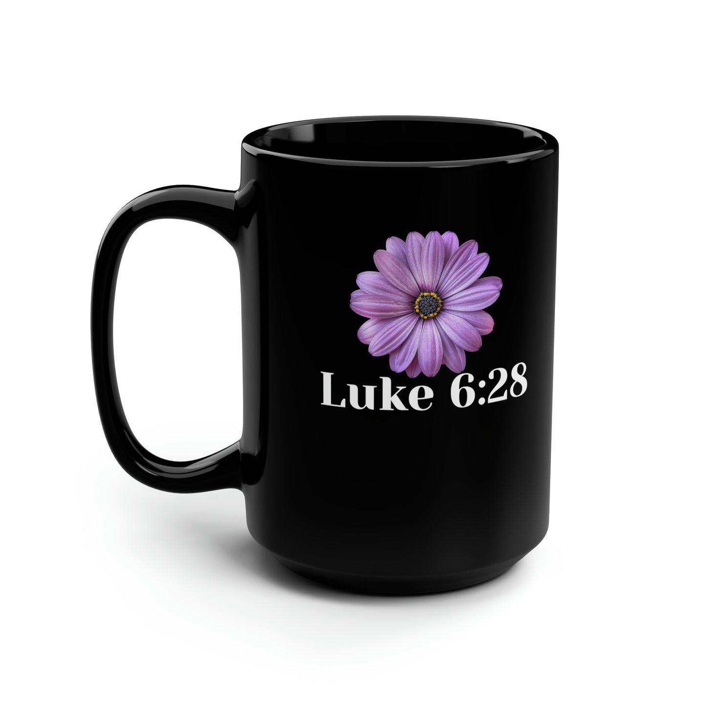 Luke 6:28 Black Mug, 15oz