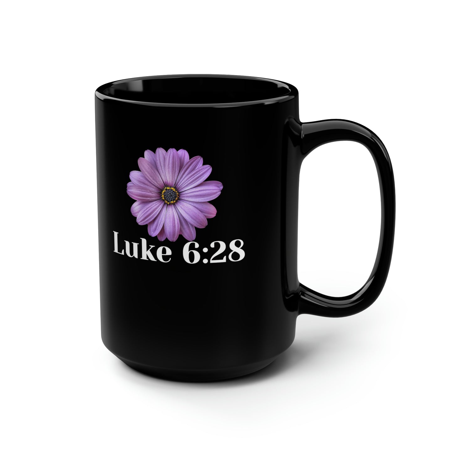 Luke 6:28 Black Mug, 15oz