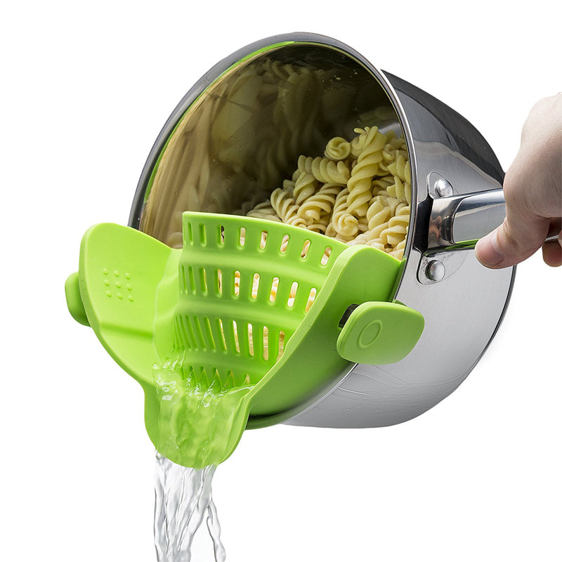  arthritis-friendly strainer easily attaches to pots and pans, up close