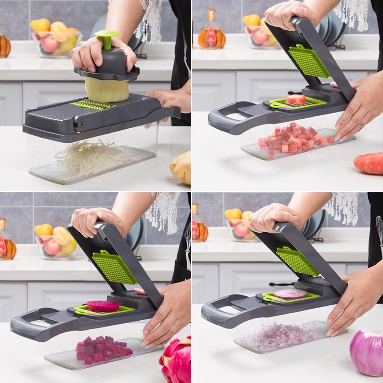 12 In 1 Manual Vegetable Chopper-Slicer! Designed for seniors, arthritis sufferers, and disabled individuals, close up