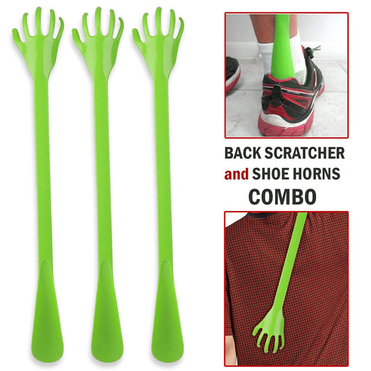 3 Pack-Long Handle Plastic Back Scratcher & Shoe Horn Combo Pack