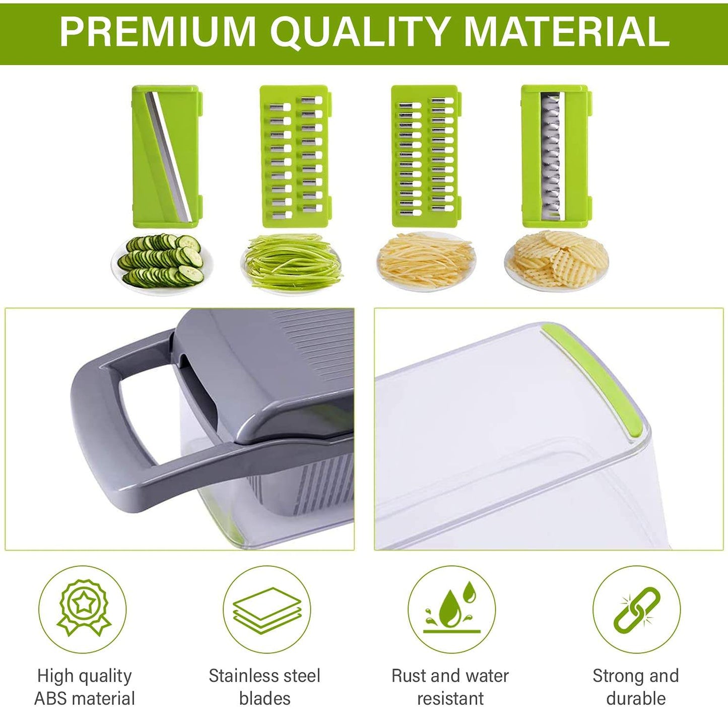 12 In 1 Manual Vegetable Chopper-Slicer! Designed for seniors, arthritis sufferers, and disabled individuals, side angle